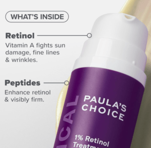 A skincare must-have: Paula’s Choice 1% Retinol with peptides and vitamin C for a youthful glow.